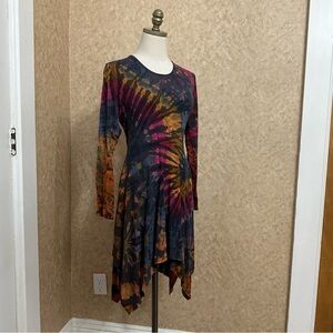 Gray Black Pink Multicolor Tie Dye Hippie Boho Festival Asymmetrical Fairy Dress